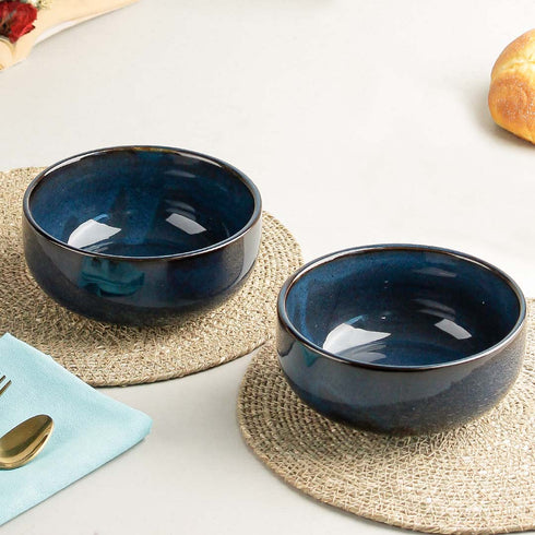 Galaxy Blue Ceramic Snack Bowl Set of 2, 500 ML